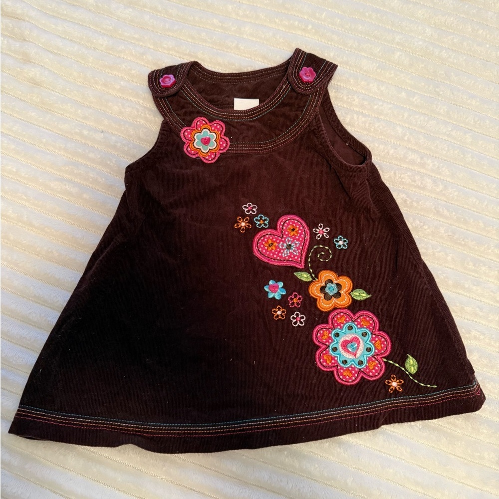 Youngland Brown Baby Dress with Embroidery